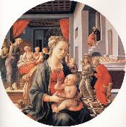 Fra Filippo Lippi The Madonna and Child with the Birth of the Virgin and the Meeting of Joachim and Anna oil painting reproduction